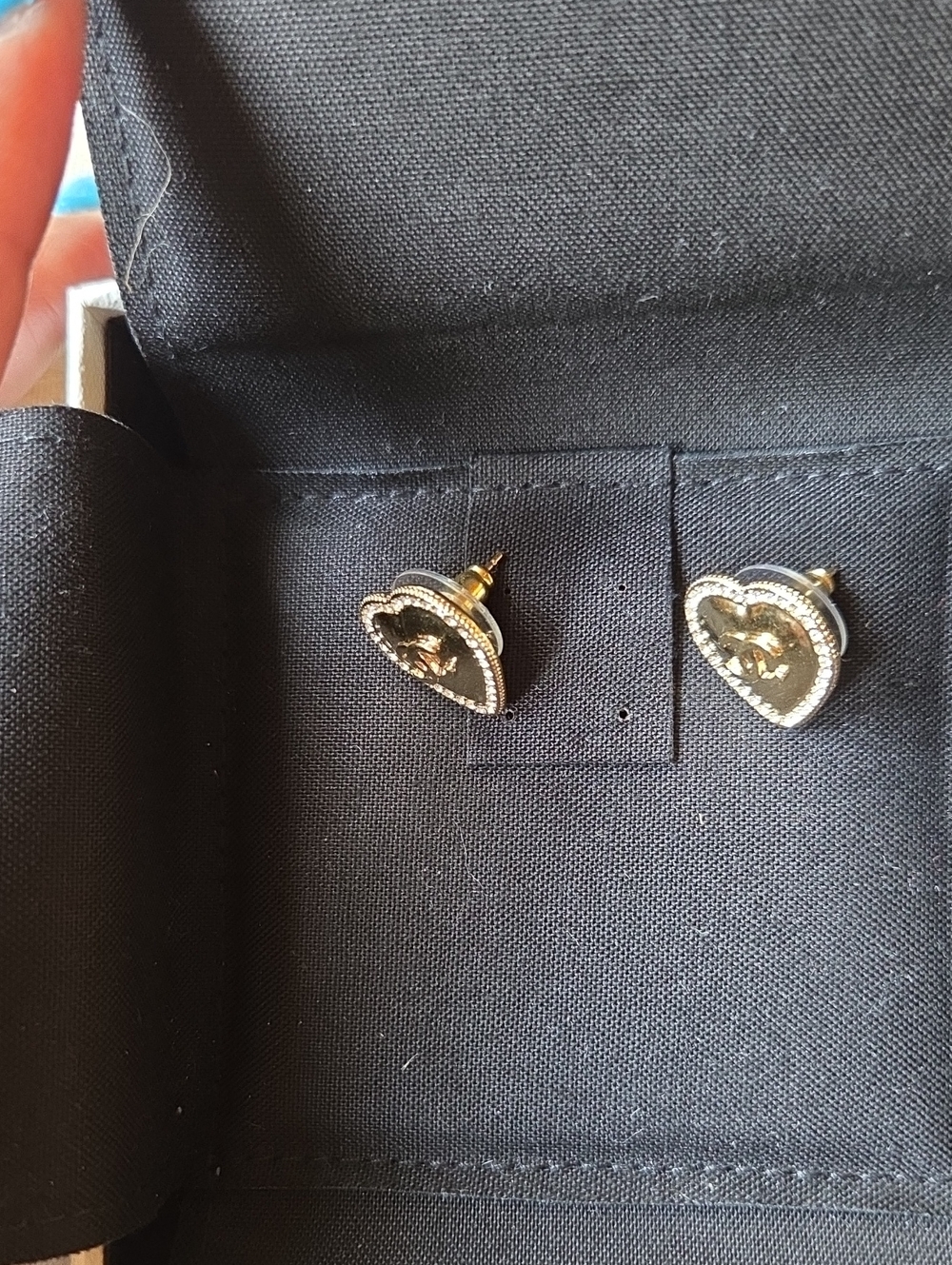 CHANEL Gold-tone Crystal Heart CC Logo Stud Earrings ( Pierced) - Picture 3 of 5